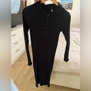 Zara Black Long Sleeve Ribbed Polo Dress size Small